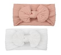 LABUYI 2 Pezzi Fascia Elastica, Accessori Neonata, Fascette Per Capelli Per Fiocchi, Regalo Per Bambini Per Foto,Bianco,Rosa