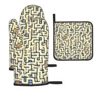 Labyrinth Treasure Mapoven guanto e presina, set da 3 pezzi, #guanti da forno da cucina resistenti al calore e isolati per cucinare.