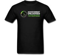 LABZAADGUK Casual T-Shirt Achievement Unlocked Fatherhood for Man BlackFather Gift T Birthday Clothes Cotton Tops Letter Black 3XL