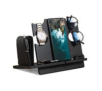 LAC Docking Station Legno per Cellulare - Idee Regalo Compleanno Uomo - Porta Oggetti Organizer Comodino Regali per Papà (Nero)
