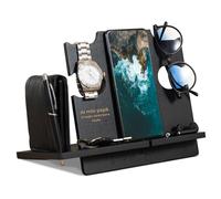 LAC Docking Station Personalizzata in Legno - Idee Regali Uomo Compleanno - Porta Oggetti Organizer Scrivania Regalo Anniversario per Lui (Nero)