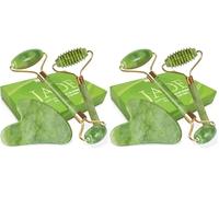 LAC FOR YOU Pietra Gua Sha Naturale Vera e Rullo Di Giada per il Viso - 2 Face Roller Massaggiatore Viso Antirughe e Contorno Occhi - 3 Pz Accessori Skin Care (Confezione da 2)