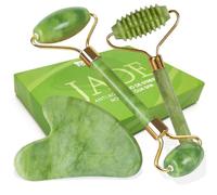 LAC FOR YOU Pietra Gua Sha Naturale Vera e Rullo Di Giada per il Viso - 2 Face Roller Massaggiatore Viso Antirughe e Contorno Occhi - 3 Pz Accessori Skin Care