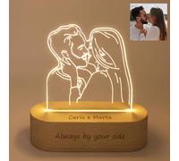 LAC Lampada Personalizzata con Foto 3D - Luce LED Personalizzata Incisa su Plexiglass con Base in Legno | Lampada 3D con Foto Regalo Personalizzato per Coppia, Famiglia o Amici