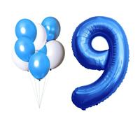 LAC Numero 9 Compleanno Palloncino - Kit 5 Pz Palloncini Blu e 3 Pz Palloncini Bianchi - Addobbi Compleanno, Decorazioni Festa Battesimo Bambino