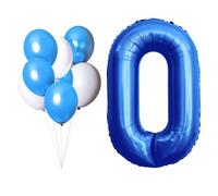 LAC Palloncino Numero 0 Blu - Kit 5 Pz Palloncini Compleanno Blu e 3 Pz Bianchi - Addobbi Palloncini Compleanno Bambino