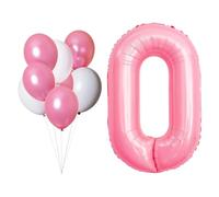 LAC Palloncino Numero 0 Rosa - Kit Compleanno con 5 Palloncini Rosa e 3 Palloncini Bianchi - Allestimento Compleanno Bambina - Abbobbi per Compleanni