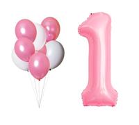 LAC Palloncino Numero 1 Rosa Pastello - Kit Decorazioni Compleanno 1 Anno - 8 Pz Palloncini Rosa e Bianchi in Lattice - Decorazioni Festa Compleanno Bimba 1 Anno - Gonfiabili con Aria o Elio