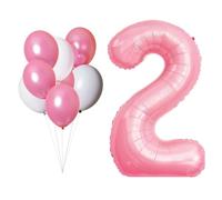 LAC Palloncino Numero 2 Rosa - Kit Palloncini Compleanno 2 Anni Bambina - Decorazioni Festa 2° Compleanno - Palloncini 2 Anni 5 Rosa + 3 Bianchi, Gonfiabili Aria o Elio - Addobbi Bimba