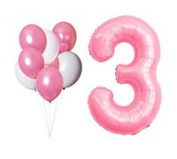 LAC Palloncino Numero 3 Rosa - Kit Addobbi Compleanno Bambina 3 Anni - Palloncini per Compleanno ad Aria o Elio, 5 Rosa + 3 Bianchi - Decorazioni Festa