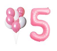 LAC Palloncino Numero 5 Rosa - Kit Festa Compleanno 5 Anni Bambina - Decorazioni Festa con Palloncini Rosa e Bianchi - Addobbi Elio o Aria - Palloncini Numero per Allestimento