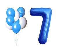 LAC Palloncino Numero 7 Blu - Kit Palloncini Compleanno 7 Anni, 5 Pz Palloncini Blu e 3 Pz Bianchi - Addobbi Compleanno, Battesimo Bambino