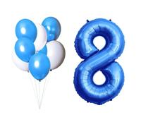 LAC Palloncino Numero 8 - Kit Palloncini Compleanno 8 Anni, 5 Pz Blu e 3 Pz Palloncini Bianchi - Decorazioni Blu, Addobbi Festa