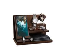 LAC, Portaoggetti Scrivania Docking Station in Legno, Organizzatore Multifunzionale per Smartphone, Tablet, Orologio, 25,5 x 18,5 x 15 cm