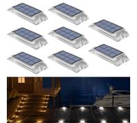 Lacasa Luci Solari Esterno Giardino 8 Pezzi, Segnapasso Solare Calpestabile 2 in 1 Bianco Caldo e Bianco Freddo, Luci Solari Impermeabili per Scale, Vialetto, Terrazzo, Piscina, Patio e Sentieri