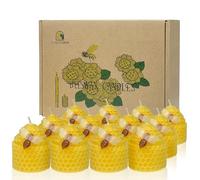 Lacaser Set di candele votive piccole a forma di alveare, con decorazione a forma di ape, candele votive gialle in cera d'api naturale, confezione regalo, confezione da 12 pezzi, non profumate, senza