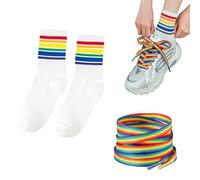 lacci scarpe colorati arcobaleno 2 paia con 1 paio calzini inclusi lacci lunghi 140cm piatti resistenti per scarpe sportive casual pride moda unisex