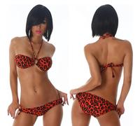 Laccio Al Collo Bikini Sexy Fascia Leopardo Rosso-Arancio Cuscino 32 34 36