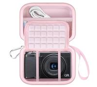 Lacdo Custodia per il trasporto della fotocamera per RICOH GR III HDF/GR IIIx HDF/GR IIIx/GR III/GR II/GR Digital Camera, EVA Borsa di Stoccaggio Protettiva, Tasca in Rete per Batterie, Rosa