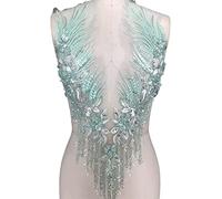 Lace Applique Floral Embroidery Embroidered Rhinestone Beaded Multicolor 56x30cm for Dresses and Costumes(Green)