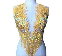 Lace Applique Floral Embroidery Embroidered Rhinestone Beaded Multicolor 56x30cm for Dresses and Costumes(Yellow)