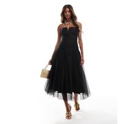 Lace & Beads - Vestito con gonna al polpaccio nero in tulle con fondo ampio 38