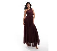 Lace & Beads - Vestito lungo da damigella color prugna in tulle monospalla-Viola 38