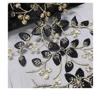 Lace Embroidery Leaves Booktop Ledger Trim 1yard(Black Golden)