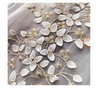 Lace Embroidery Leaves Booktop Ledger Trim 1yard(White Golden)