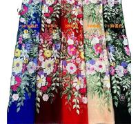 Lace Embroidery Mesh 3D Floral Fabric Spring And Summer Semi Transparent Multi-color DIY Designer Dress(9 shrimp flour)