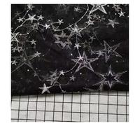 Lace Fabric Multi-color Sequin Embroidery Star Gauze Sewing Dress Stage Background Cloth(Black,2 yard X 130cm)
