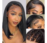 Lace Front Bob Wig Human Hair 13X4 Lace Front 150% Density Brazilian Virgin Wig Human Hair Short Straight Natural HD Transparent Natural Color 8 Inch