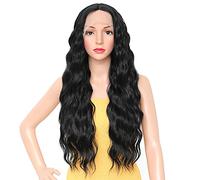 Lace front parrucca wig da donna, 75cm nera sintetica lunga riccia ondulata, long curly wave black lace front wigs for women