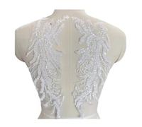 Lace Patch 1 paio di perline multicolori fatte a mano con paillettes, pizzo, ricamo a specchio, fiori, abiti da sposa, abbigliamento spettacolo, applique fai te(Off White)
