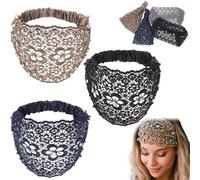 Lace Pearl Headband Elegant Floral Beaded Wide Headbands for Women, 2025 Wide Floral Pearl Lace Elastic Headbands Hair Accessories, comfortable and breatable (3PCS-D, taglia unica)