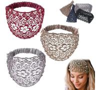 Lace Pearl Headband Elegant Floral Beaded Wide Headbands for Women, 2025 Wide Floral Pearl Lace Elastic Headbands Hair Accessories, comfortable and breatable (3PCS-E, taglia unica)