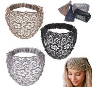 Lace Pearl Headband Elegant Floral Beaded Wide Headbands for Women, 2025 Wide Floral Pearl Lace Elastic Headbands Hair Accessories, comfortable and breatable (3PCS-A, taglia unica)