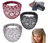 Lace Pearl Headband Elegant Floral Beaded Wide Headbands for Women, 2025 Wide Floral Pearl Lace Elastic Headbands Hair Accessories, comfortable and breatable (3PCS-B, One size)