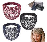 Lace Pearl Headband Elegant Floral Beaded Wide Headbands for Women, 2025 Wide Floral Pearl Lace Elastic Headbands Hair Accessories, comfortable and breatable (3PCS-C, taglia unica)