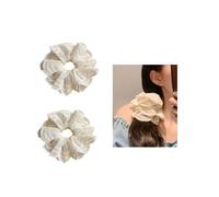 Lace Scrunchie Elastic Hair Tie - Large Hair Ties for Women White Lace Embroidery Hair Accessories for Ponytail Braid Hair Thick Thin Hair (2PCS)
