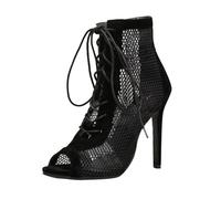 Lace Up Mesh Dance Heels Latin Ballroom Peep Toe Summer Ankle Boots Sexy Stiletto Sandals