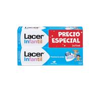 LACER Gel dentale per bambini, confezione da 2 x 75 ml, dentifricio per bambini da 6 mesi a 6 anni, previene la carie, formula al fluoro più calcio, cura dei denti da latte