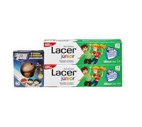 LACER JUNIOR - Gel dentale per bambini, 75 ml, con figura della lega della giustizia, per bambini di +6 anni, aroma di menta, previene la carie, formula di fluoro più calcio, cura dei denti da latte