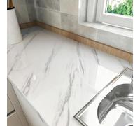 LaCheery 90cm x 400cm Pellicola Adesiva per Mobili Marmo Bianca Carta Adesiva per Mobili Cucina Lavabile Pellicole Adesive Bianca Lucida Carta da Parati Autoadesiva Effetto Marmo Decorazione Tavolo
