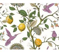 LACHEERY Carta da parati rimovibile con colibrì viola, uccello, albero di limone, buccia e attacca, carta da parati con uccelli, fiori vintage, carta da parati floreale, carta da parati limone, per