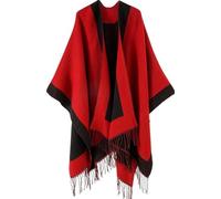 Lachi Poncho da donna, scialle, poncho, mantello, cardigan aperto sul davanti, Rosso, M/L