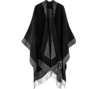 Lachi Scialle Donna Invernale in Cachemire Stola Sciarpa Caldo Striscia Grigio con Nappe Nero