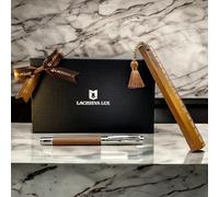 LACHIEVA LUX Penna a sfera in noce con righello/segnalibro, regalo di cancelleria di lusso per donna e uomo