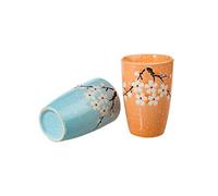 lachineuse - 2 Bicchieri in Ceramica con Fiori di ciliegio - Blu Pastello e Arancione - stoviglie Giapponesi - Tazza per tè, caffè, Bevande Fredde - Idea Regalo per la Cina Asiatica in Giappone