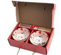 lachineuse - 2 ciotole Maneki Neko - Ciotole per riso, colazione e zuppa - Stoviglie in porcellana giapponese - Con bacchette - Gatto portafortuna - Idea regalo giapponese